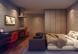 Ambiente quarto/sala de um micro-apartamento (Divulgação/Vitacon)